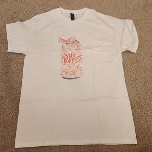 Womens White Gildan T Shirt Short Sleeve Crew Neck Pink Dr. Pepper Size M